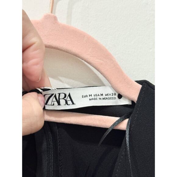 Zara Faux Wrap Knot Tunic Blouse with Gold Button Cuffs Black Womens Size Medium - Picture 6 of 7